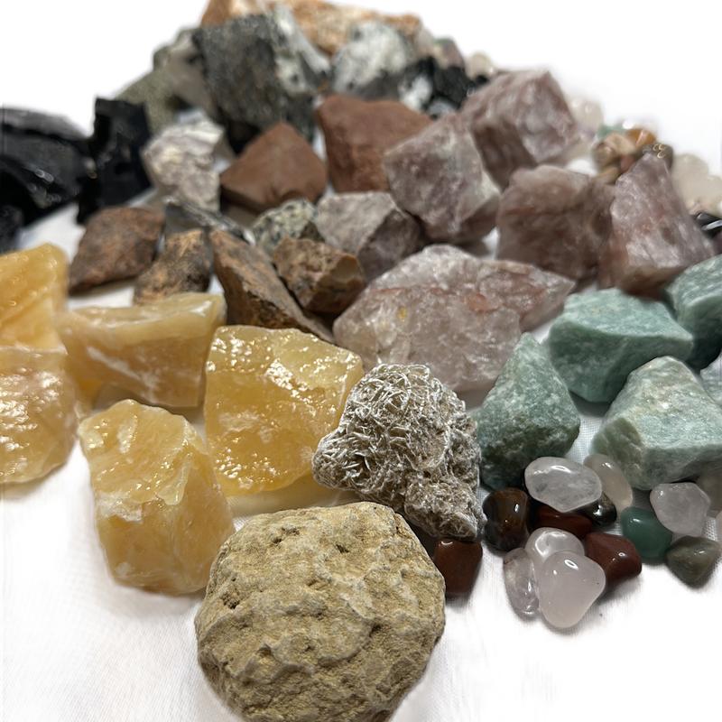 Raw Crystal Mining Bucket with Raw Crystals - 4 lbs Total Weight, rainbow moonstone , black obsidian , amethyst , fluorite , orange calcite so much more home decor natural crystal