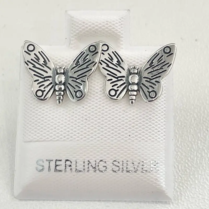 Sterling Silver 925 Butterfly Stud Earrings 10 mm Insect Jewelry