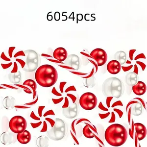 Christmas Floating Candles Decoration Set, 6054pcs/set Candle & Beads Christmas Vase Filler Set, DIY Craft Kit for Holiday Desktop & Party Decoration