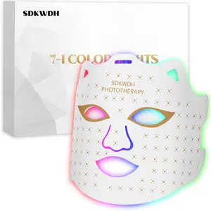 SDKWDH Red Light Facial Mask, 7-Color with 850nm Infrared Light, Ergonomic Design for Home & Travel, White