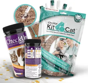 CheckUp Kit4Cat Cat Urine Test Strips Bundle - 50 One-Time Use Hydrophobic Sand & 3-Parameter UTI Test Strips for Early Detection of Infections