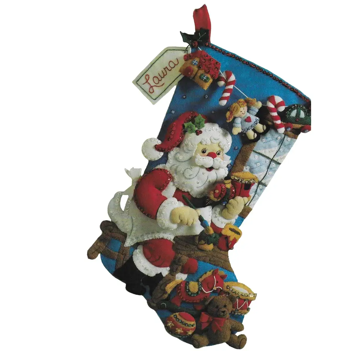 Bucilla® Traditional Christmas Felt Stocking Kit - Santa In the Workshop, 18 Inches, Beads, Embroidered, Handmade Cotton Decor, Holiday Festive Gift, Model 86165