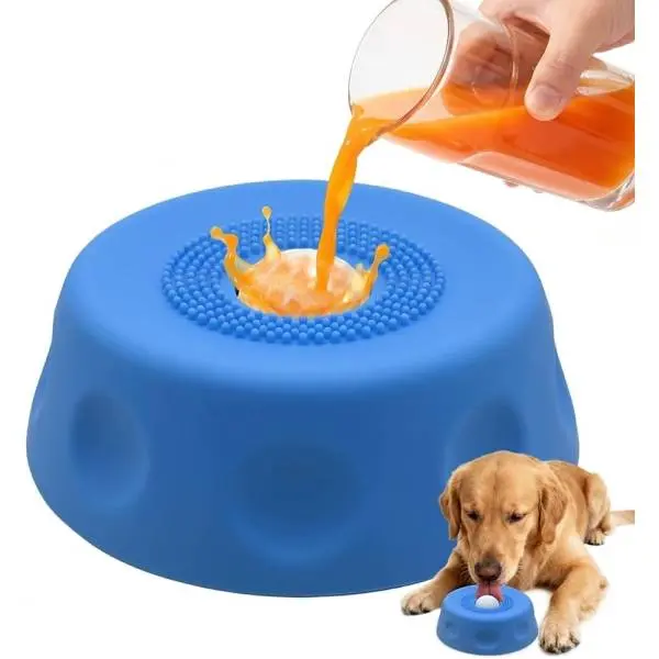 Slow Feeder Dog Bowl, Dog Lick Mat Bowl for Wet Food, Treats & Water, Interactive Dog Feeder Bowl Anti Slip Design, Pet Lick Bowl Toy for Small Medium Large Dogs, Anxiety Relief & Healthy Eating (Blue)