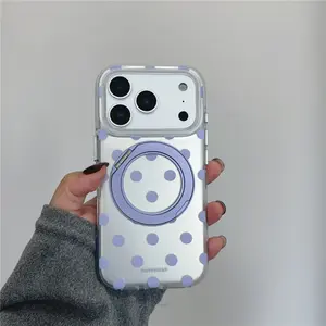 Korean Polka Dot iPhone Case with 360° Rotating Magnetic Stand| Clear Shockproof MagSafe Compatible Phone Cover for iPhone 17 16 15 14 13