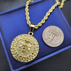 MaxBling81 14K Gold Plated/Silver Finished Baby Angel Motif Medal Pendant Necklace, 4mm Rope Chain (18in-24in Long Length), Unisex Daily Wear Costume Jewelry