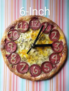 Pizza clock. 6, 8 or 12-inch pizza clock. Cold porcelain pizza clock. Fake food clock.