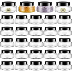 24 Pack Plastic Jars with Lids Labels Empty Clear Plastic Jars Round Refillable  Containers  Butter Containers Bulk Sugar Scrub Bottle  Make Up(5 oz,Clear, Black)