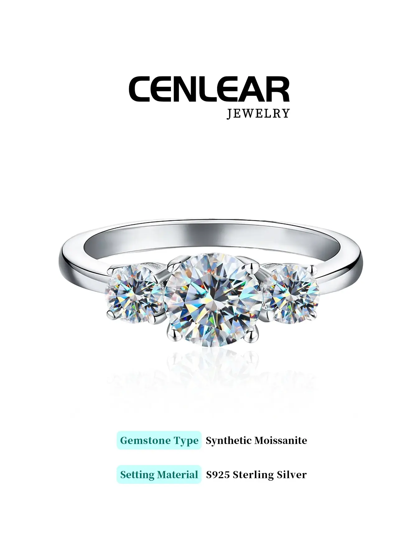 Vintage Moissanite Ring, 925 Sterling Silver, 2/4 Carat Round Three-Stone Design, Romantic Engagement Ring, Anniversary Gift for Her, Moissanite Stackable Ring