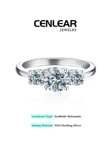 Vintage Moissanite Ring, 925 Sterling Silver, 2/4 Carat Round Three-Stone Design, Romantic Engagement Ring, Anniversary Gift for Her