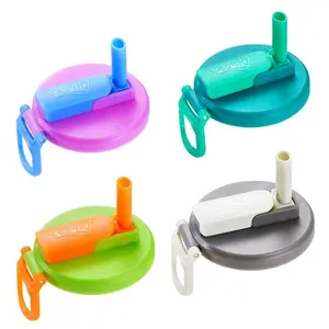 4-Pack BPA-Free Soda Can Lids with Straw - Reusable Lids for Seltzer, Juice & Beverage, Silicone Straws Included Drink Covers Children's Day