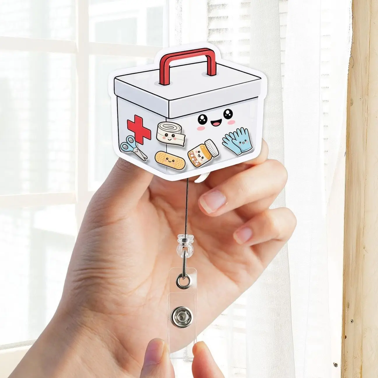 First Aid Shaker Badge Reel, Cute Medical Supply Badge Holder, CNA Nurse Badge Reel, Healthcare Gift YM3