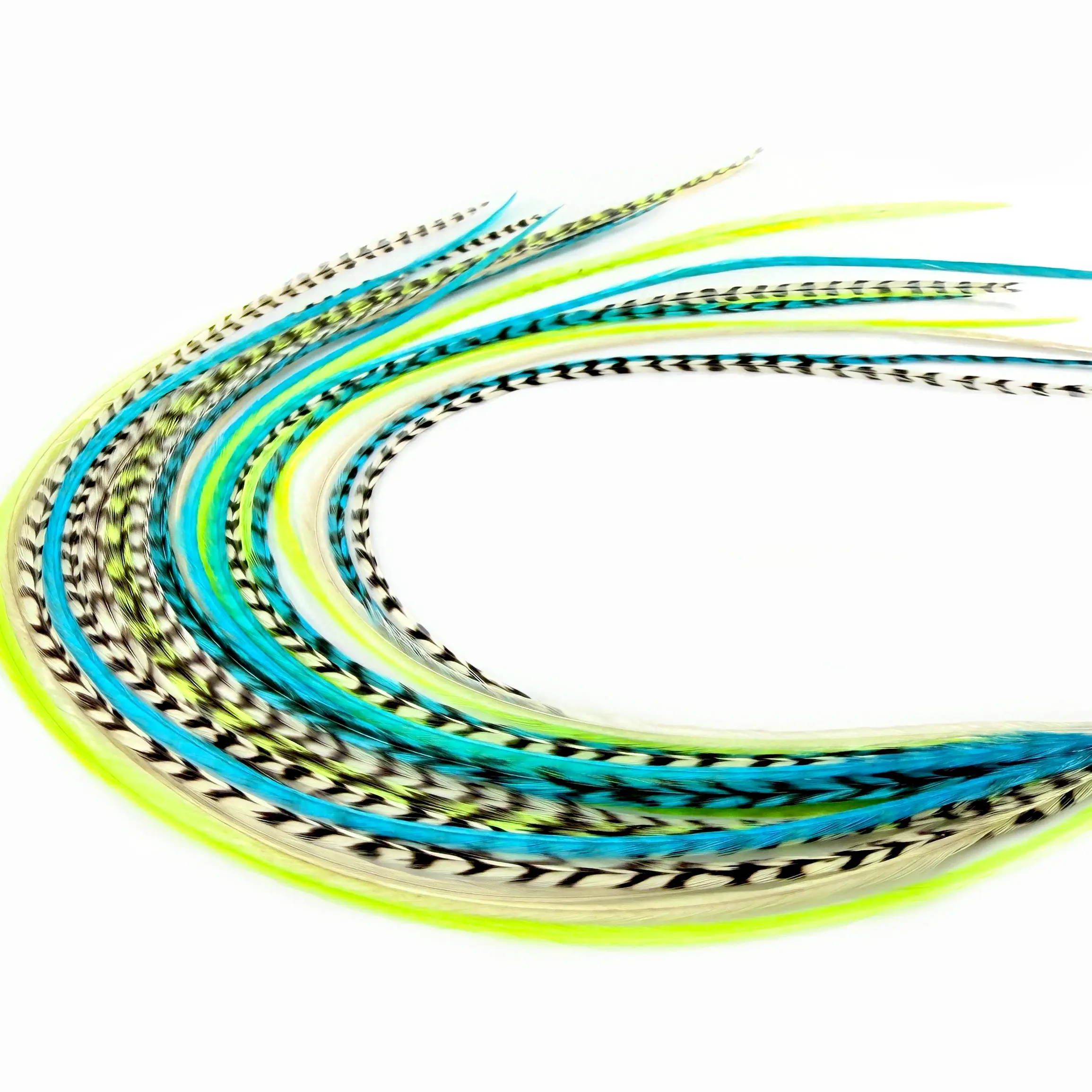 Real Neon Green, Turquoise & Grizzly Color Feather Hair Extensions Clip-In DIY Kit (21 Pc) | 9”-14” length | Boho Festival + Western Cowgirl Hair | Heat Safe, No Damage, Salon Quality