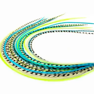 Real Neon Green, Turquoise & Grizzly Color Feather Hair Extensions Clip-In DIY Kit (21 Pc) | 9”-14” length | Boho Festival + Western Cowgirl Hair | Heat Safe, No Damage, Salon Quality