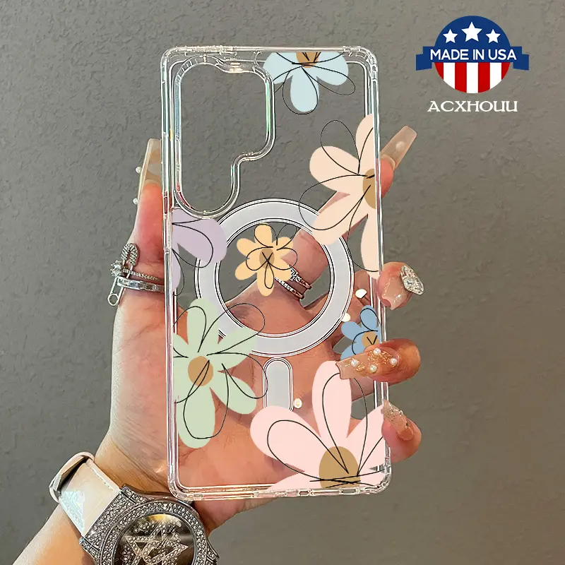 Girly Magnetic Case for Samsung S22/23/24/25 plus ultra, Watercolor flowers MagSafe Ready, Slim Fit, Drop-Proof | Perfect for Soft Girl Aesthetic, Durable Silicone Cover, Shockproof Protector, Accessories, Smartphone