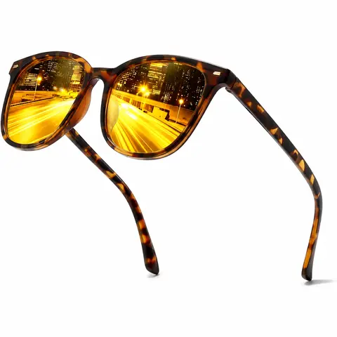 Night Vision Driving Glasses for Men Women Anti Glare with Yellow Lens UV400 Protection Polarized Tortoiseshell Sunglasses Gift for Her