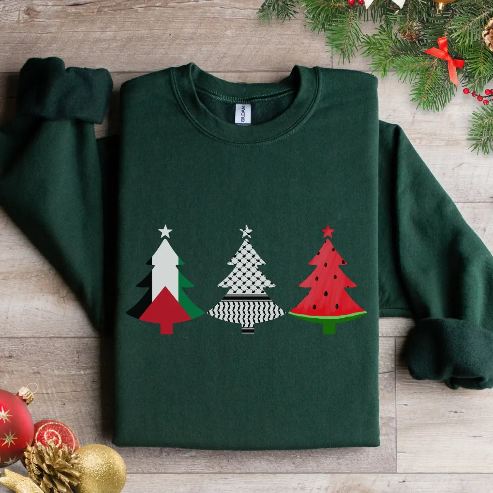 Palestine Christmas Tree Sweater, Free Palestine Sweatshirt, Keffiyeh Sweatshirt, Palestine Watermelon, Gift For Palestinian, Palestine Flag