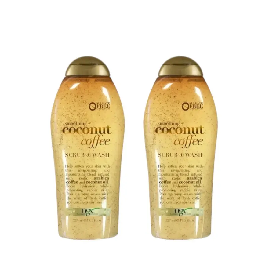OGX Smoothing + Coconut Coffee Exfoliating Body Scrub - Skin Care Body Care Moisturizing Cleanser Cosmetic, 19.5 Fl oz Pack of 2, Soft Exfoliating, Coconut Moisture