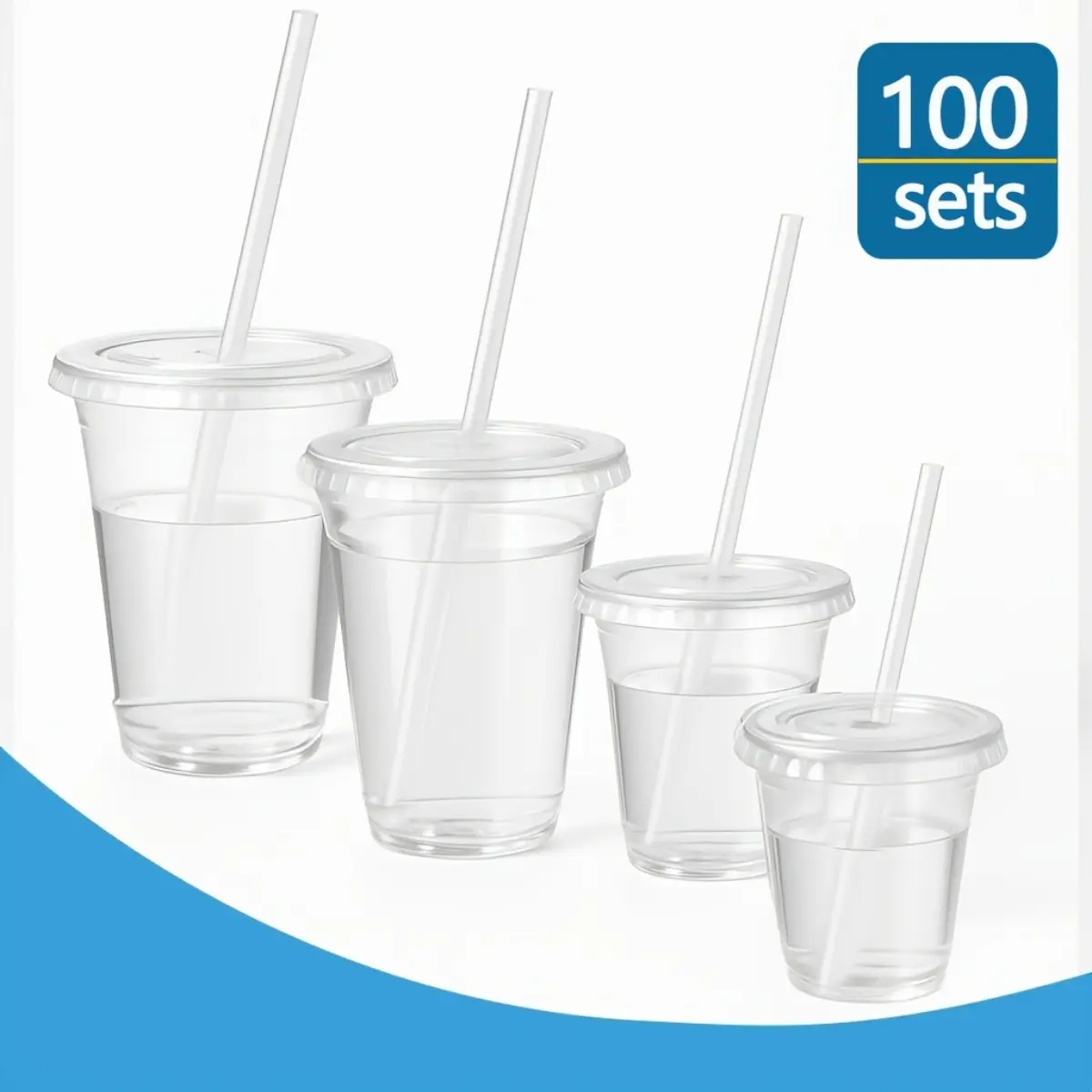 100 Pack Clear Plastic Cups with Lids and Straws, Plastic Cups Set, Heavy Duty BPA-Free Disposable Cold Beverage Cups, 8 oz 16 oz Crack-Resistant To-Go Tumblers for Iced Coffee Smoothie, Halloween Christmas Party Supplies