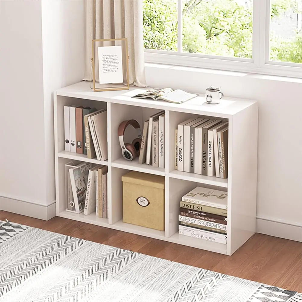 White 6-Cube Adjustable Basics Bookshelf Organizer - Stackable Cubes, Open Shelving, Open Compartments, Space-Saving, Fits Standard Fabric Boxes, Detailed Step-by-Step Assembly with Detailed Instructions