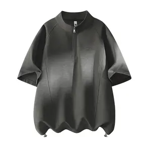 Men’s summer casual short-sleeve shirt with a small stand collar, drawstring hem shrinkage, half zip design, comfortable fabric, loose fit, suitable for everyday wear #SummerVibes