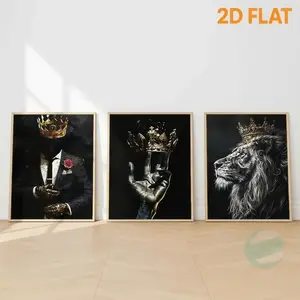[2D Flat Printing] 3pcs/set Dark Throne Majestic Hand Holding Crown Wall Art Poster, Abstract Royal Symbol Artistic Canvas Painting, Gothic King Queen Decor Prints, For Living Room Bedroom Office Wall Art Decoration, Unframed