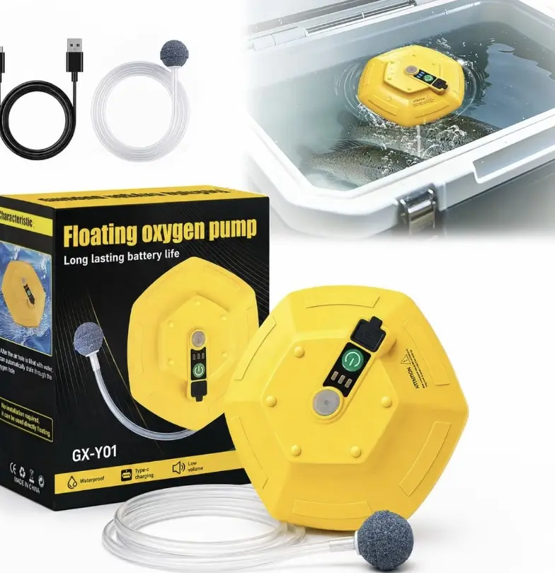 3th New Battery-Powered Rechargeable Bait Bucket Aerator with USB Cable - Aquarium Oxygen Pump, Portable IPX7 Waterproof Ultra-Quiet Floating Bubbler for Fish Tank Owners, Live Minnows
