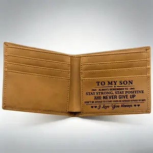 Men's Personalized Leather Wallet, Slim Bi-Fold Front Pocket Design with RFID Protection, Engraved Minimalist Card Holder, Birthday Anniversary Gift for Son