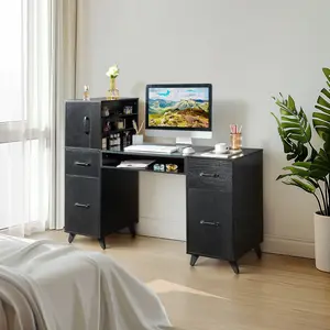 Manicure Table for Nail Tech, Nail Desk with Drawers/Cabinet/Wrist Pad Acetone Resistant Nail Art Station for Salon Spa Beauty Bar Technician