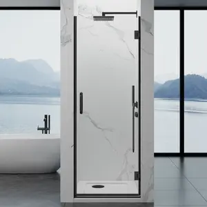 shower head L02  Single Swing Hinged   28" W x 76" H Pivot  5/16" Tempered Glass Nano Coating SGCC Certified Matte Black Finish showerscreen frameless glass  enclosure shower pan