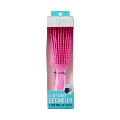 Kiss Colors & Care Glide & Define Non-Slip Detangling Brush | 9 Rows, Detangling Brush, Curl Brush