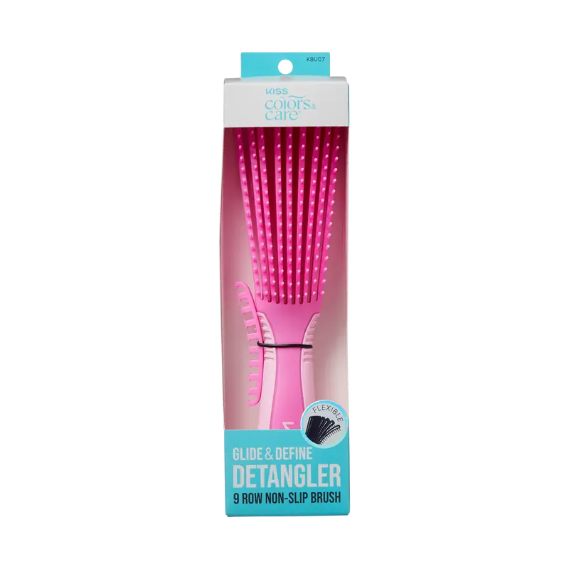 Kiss Colors & Care Glide & Define Non-Slip Detangling Brush | 9 Rows, Detangling Brush, Curl Brush