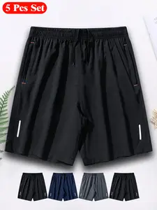 Men's Solid Color Zipper Pocket Shorts, Casual Breathable Athletic Shorts for Summer, Jogging Breathable Fitness Shorts, Summer Sports Shorts, Workout Shorts, Summer Running Shorts