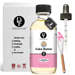 Dolce Flav Water-Soluble Cake Batter Extract 2 oz - Super Strength Flavoring for Beverages Baked Goods & Sauces with Precision Dropper