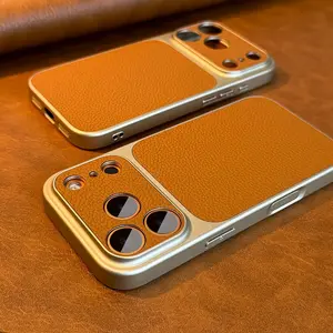 Luxury leather textured phone case, suitable for iPhone 13, 14, 15, 16, 17 Pro Max with camera lens protection shock-absorbing cover, all inclusive anti drop and anti slip protective cover, unisex trendy style Casing