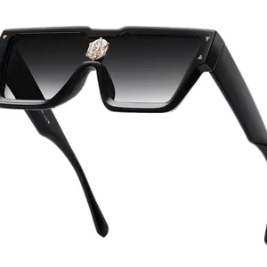 Trendy Square Sunglasses for Women Men Fashion Thick Flat Top Black Shades Diamond Eyewear Hip Pop reflective