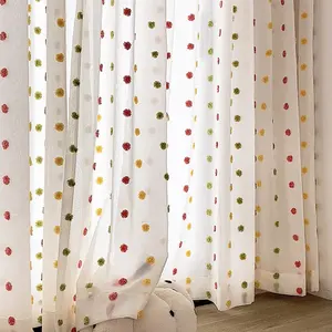 Modern Simple Rainbow Polka Dot Curtains, Breathable Sun Protection Insulation, Macaron Fuzzy Dots, Suitable for Bedroom Living Room Kids' Room Decor
