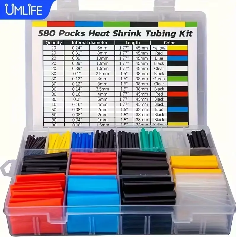 580Pcs Heat Shrink Tubing Kit Home EVA Material in 6 Colors 11 Sizes - Ideal for Electrical Insulation, Repairs, Wire Conne, and Cable