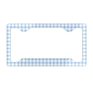 Blue Plaid Gingham Car License Plate Frame, Gen Z Gift, Cute Car Accessories for Women, Car Decor