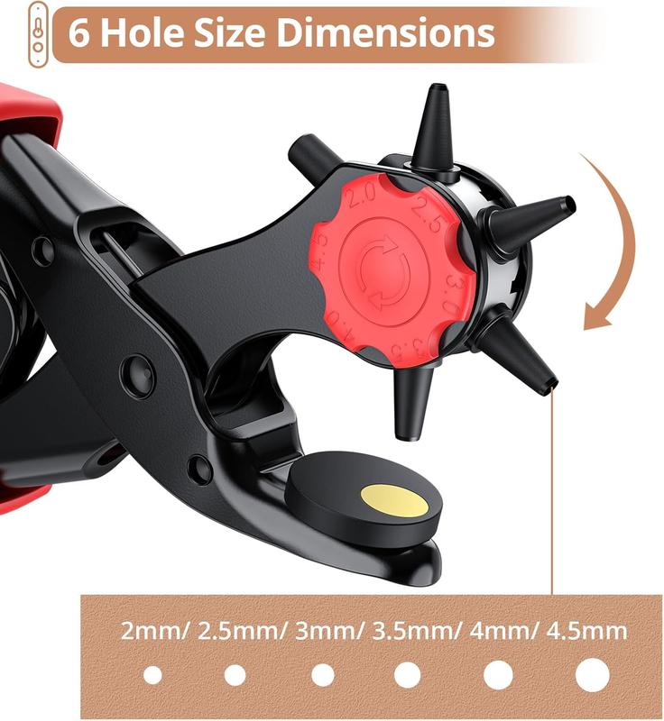 240 Pcs Leather Hole Punch Set,Including Leather Double Cap Rivets with Heavy Duty Punch Plier,Belt Hole Puncher Revolving Hole Punch Rivets Tool Kit for Belt Shoes Fabric,Hand Tools Kits