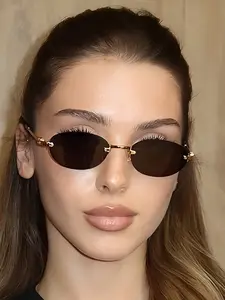 1Pcs Frameless Oval Luxury Sunglasses, Simple Retro Design, Ideal for Women Commuting, Beach Vacation, Stylish Sun Glasses for Everyday Use
