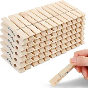 72 count Wooden Clothes Pins, 2.9 Inch Clothes Pins for  Clothes, Pictures, Photos, Classroom, Crafts, Decoration, Clothespins Heavy Duty ( Wooden Color)