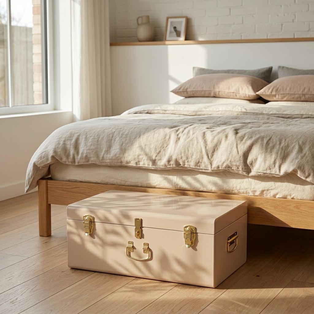 Elegant Ivory Metal Storage Trunk – Stylish & Durable Home Organizer