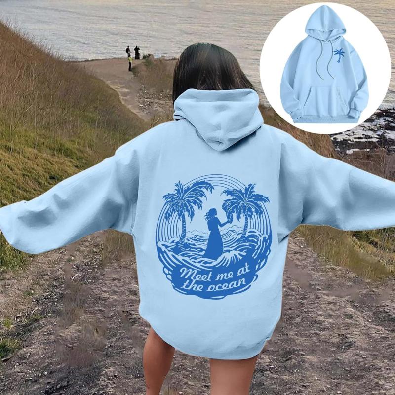 Blue Palm Puff Hoodie Light Blue color for Women 2025 Blue Graphic Hoodie Cute Preppy Sweatshirt Long Sleeve Drawstring Tops  For Women For Men Graphic Printed Shirt Gildan Shirt aquamarine blue