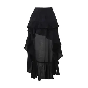 Women's Plain Ruffle Hem Layered Skirt, Ruffle Trim Skirt, Punk Fashion Asymmetrical Hem Skirt for Daily Wear, Ladies Bottoms for All Seasons