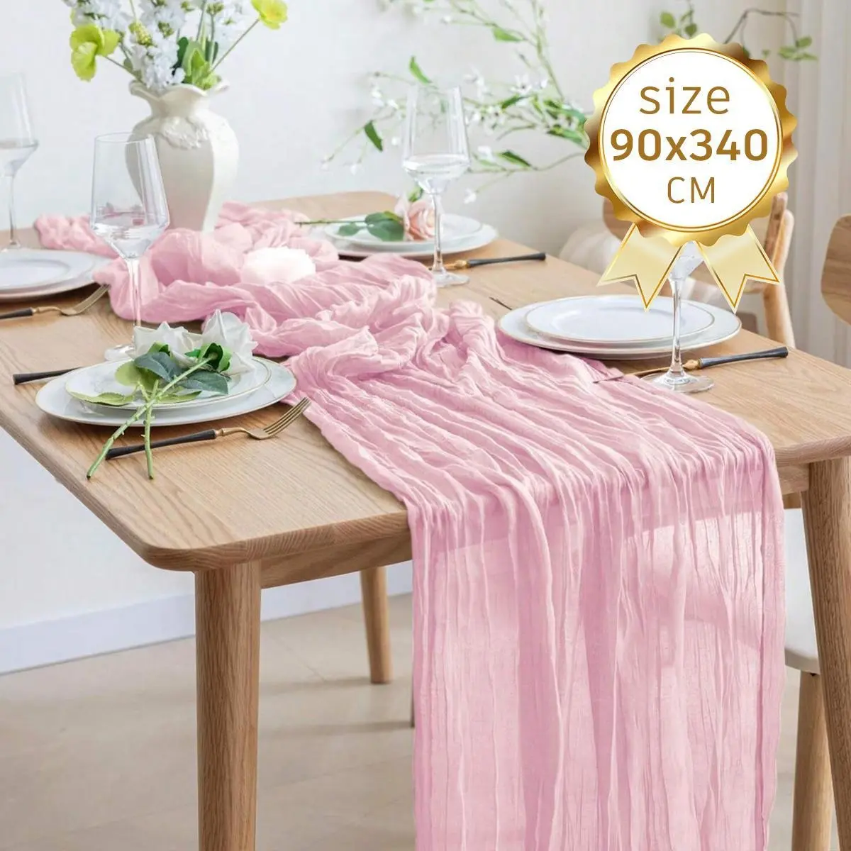 6pcs 35x133 Inch Cheesecloth Table Runner Table Setting Table Cover for Vintage Country Rustic Wedding Baby Shower Bridal Shower Home Boho Decorations