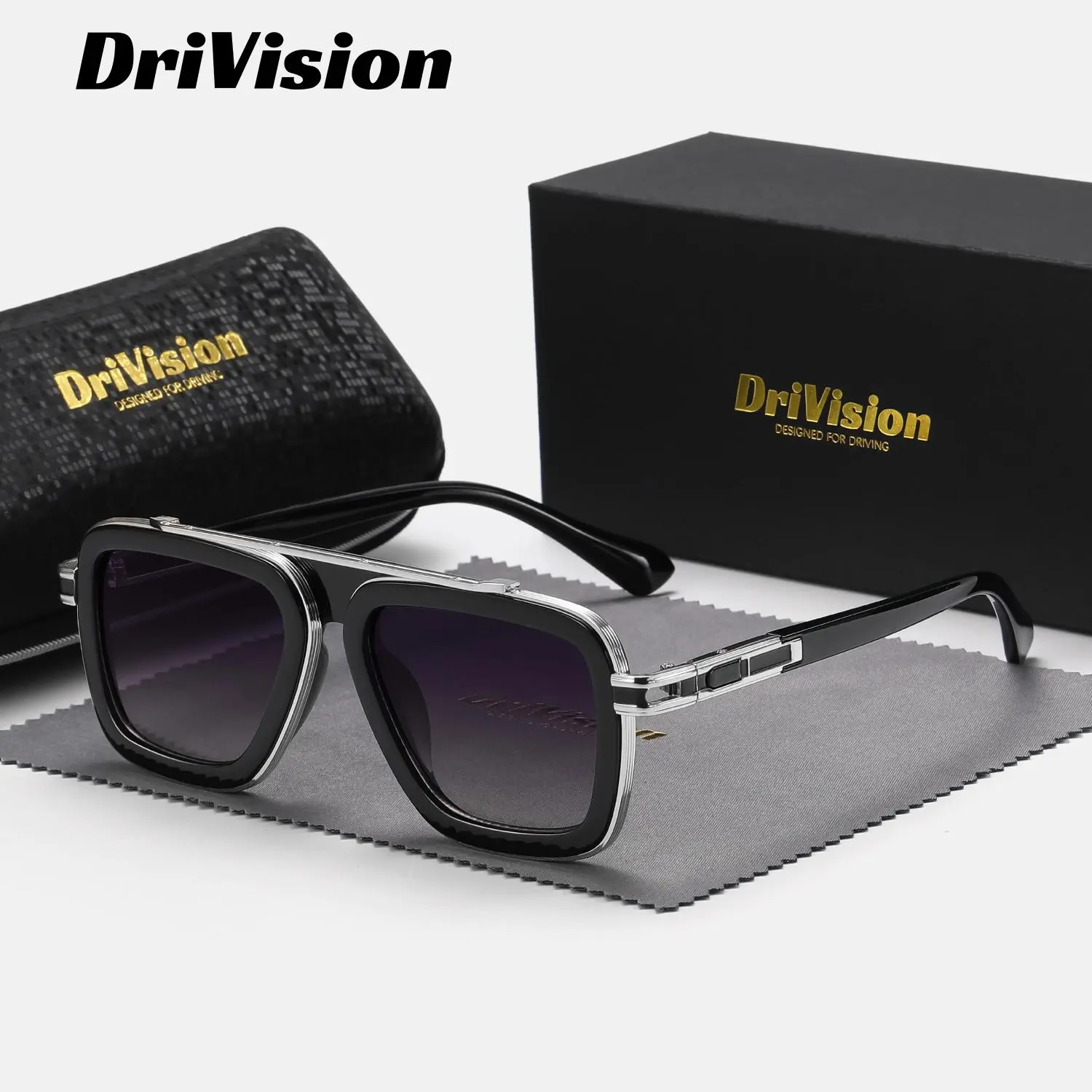 Drivision Unisex Luxurious Stylish Sunglasses with Polarized Lenses and Bold Square Silhouette Sunglasses UV400