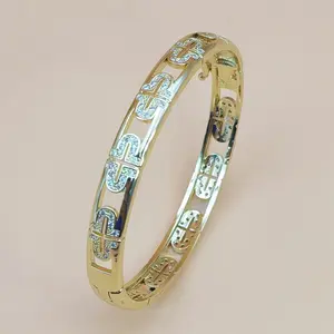 Gold Cross Bangle Bracelet for Women, CZ Sparkle Faith Jewelry, Waterproof Non-Tarnish 14K Plated Religious Bracelet