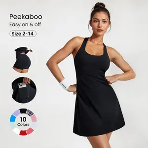 GLOWMODE FeatherFit-Air Peekaboo Strappy Dress With Built-In Anti-Slip Shorts Low Impact Yoga Summer Dress TikTokShopBlackFriday Black Dress Quick Dry Moisture Wicking