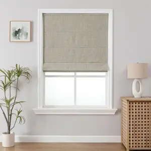 Cordless Roman Shades, Linen Fabric Window Blinds, Thermal Insulated Blackout Blinds, Room Darkening Shades for Indoor Windows, Easy to Install, 35" W*75" H, Linen