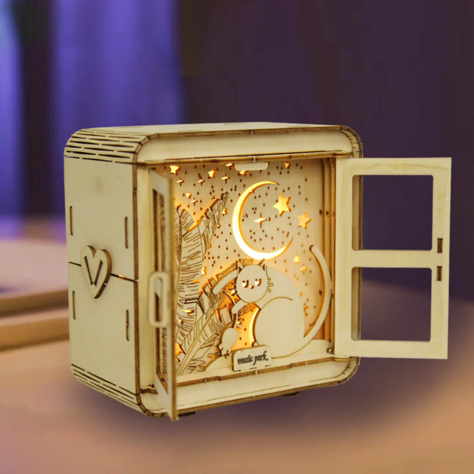 Handheld Vintage Handcrafted 3D Wood Block Cat Model Kit (YD-004) - DIY Woodwork Night Light, Desk Decoration, Birthday Gift for Ages 14+